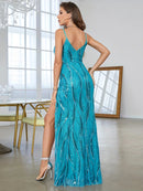 Turquoise Sexy Sequined Turquoise Bridesmaid Dress M