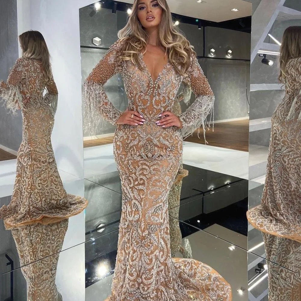 Sexy V-Neck Long Sleeve Sequin Formal Dress