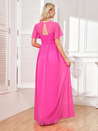 Fuchsia Short Sleeve Fuchsia Chiffon Bridesmaid Dress S