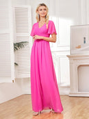 Fuchsia Short Sleeve Fuchsia Chiffon Bridesmaid Dress S