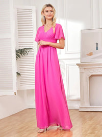 Fuchsia Short Sleeve Fuchsia Chiffon Bridesmaid Dress S