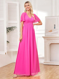 Fuchsia Short Sleeve Fuchsia Chiffon Bridesmaid Dress S