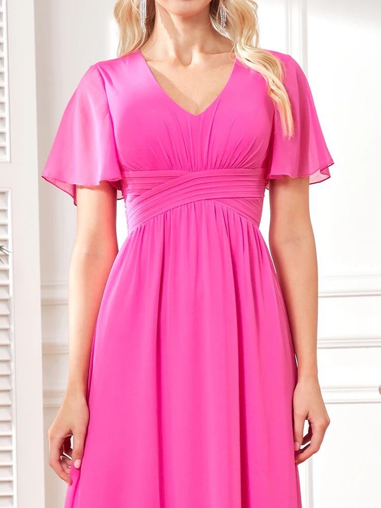 Fuchsia Short Sleeve Fuchsia Chiffon Bridesmaid Dress S