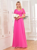 Fuchsia Short Sleeve Fuchsia Chiffon Bridesmaid Dress S