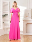 Fuchsia Short Sleeve Fuchsia Chiffon Bridesmaid Dress S