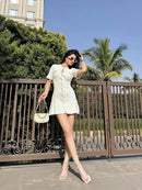 White Short Sleeve Single breasted White Knit Mini Dress S