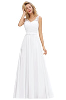 White Sleeveless A - line Long Chiffon Bridesmaid Dress 4