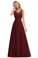 Burgundy Sleeveless A - line Long Chiffon Bridesmaid Dress 4