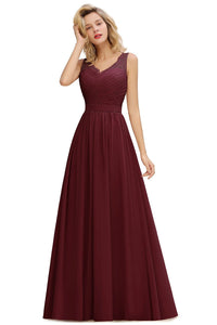 Burgundy Sleeveless A - line Long Chiffon Bridesmaid Dress 4