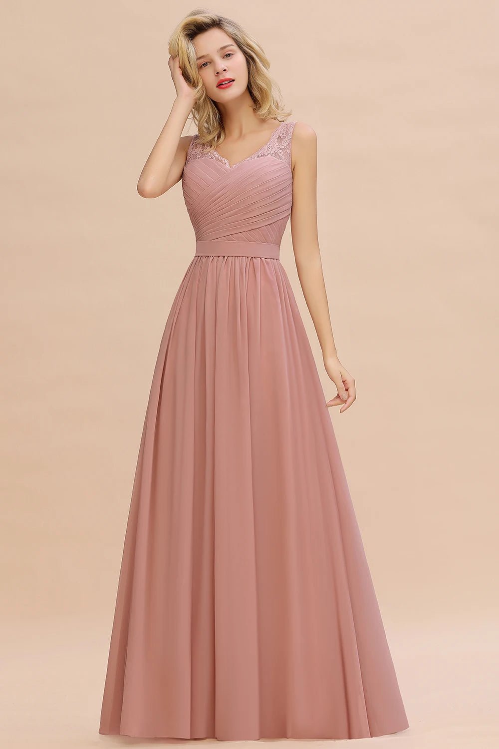 Sleeveless A-line Long Chiffon Bridesmaid Dress