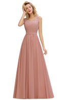 Dusty Pink Sleeveless A - line Long Chiffon Bridesmaid Dress 4