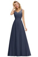 Dusty Navy Sleeveless A - line Long Chiffon Bridesmaid Dress 4