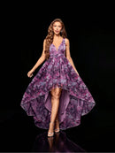 Purple Sleeveless Floral Print Mid - calf Evening Dress S