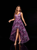 Purple Sleeveless Floral Print Mid - calf Evening Dress S