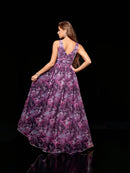 Purple Sleeveless Floral Print Mid - calf Evening Dress S