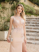 Champagne Sleeveless V - Neck High Slit Mermaid Bridesmaid Dress 2