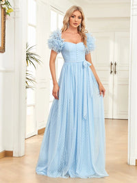 Light Blue Slit Short Sleeve Chiffon A - Line Bridesmaid Dress S