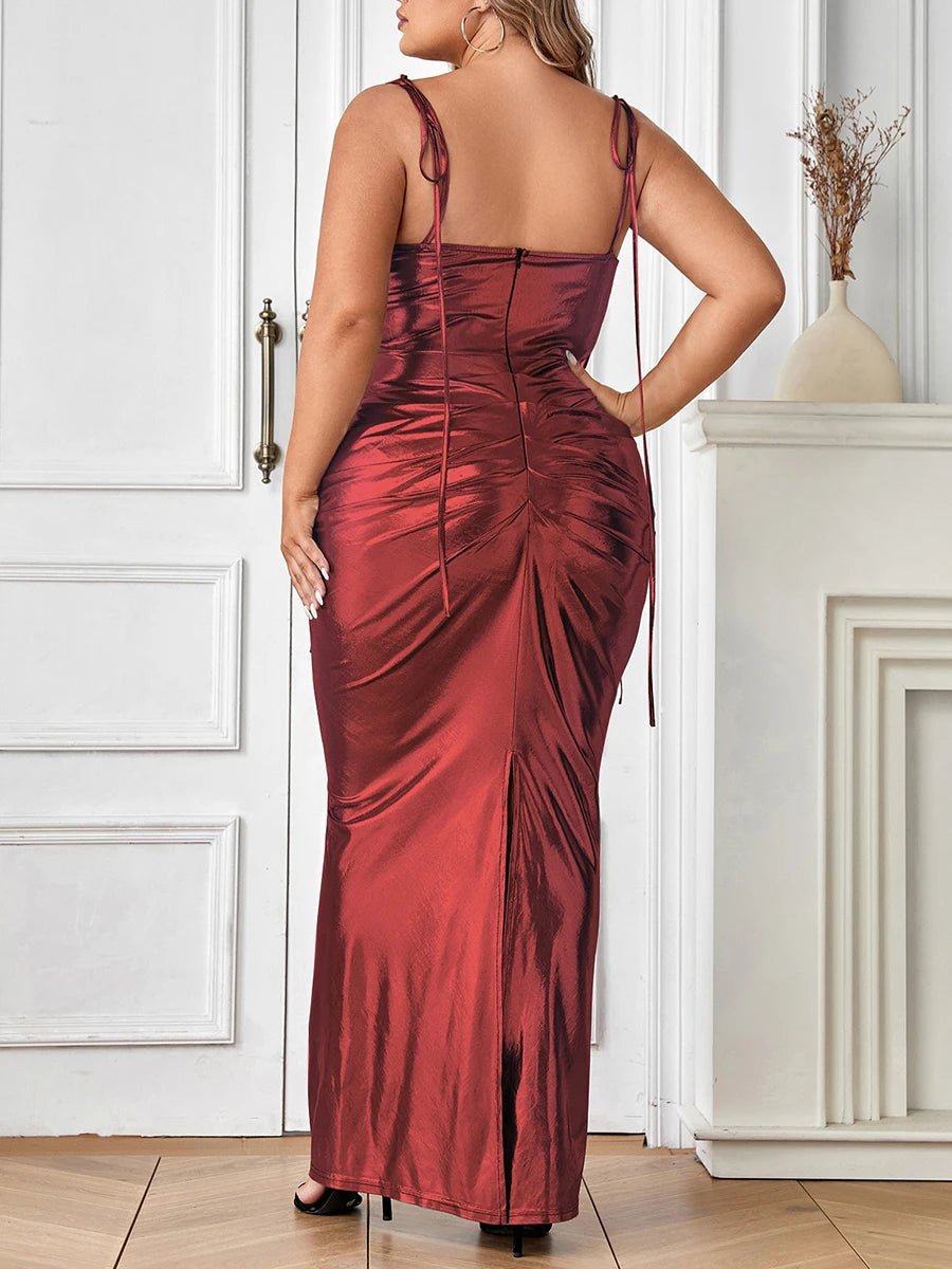 Spaghetti Strap Backless Satin Sheath Maxi Dress