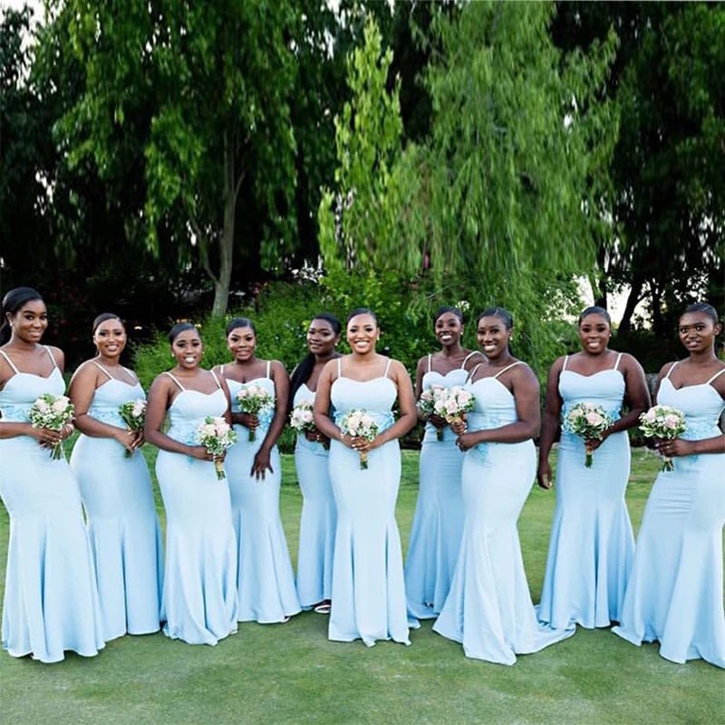 Spaghetti Straps Mermaid  Sky Blue Bridesmaid Dress