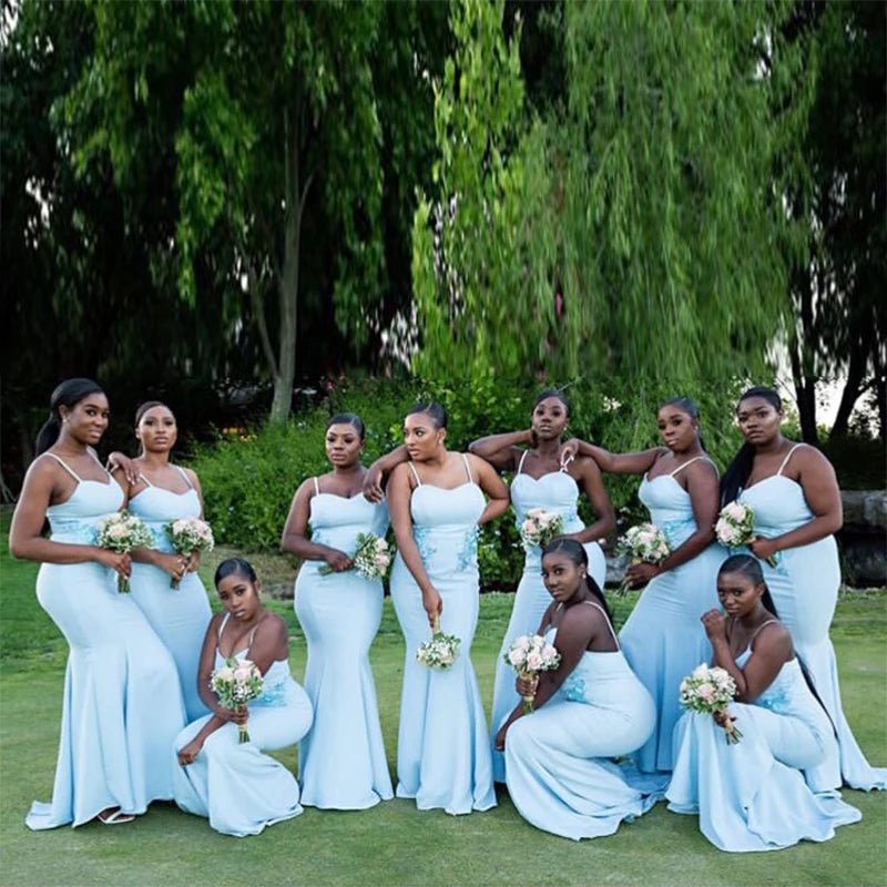 Spaghetti Straps Mermaid  Sky Blue Bridesmaid Dress