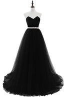 Black Strapless Chiffon Ball Gowns Evening Dress 2