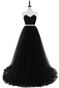 Black Strapless Chiffon Ball Gowns Evening Dress 2