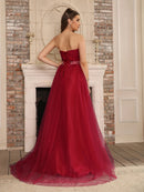 Burgundy Strapless Chiffon Ball Gowns Evening Dress 2