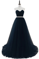 Navy Blue Strapless Chiffon Ball Gowns Evening Dress 2