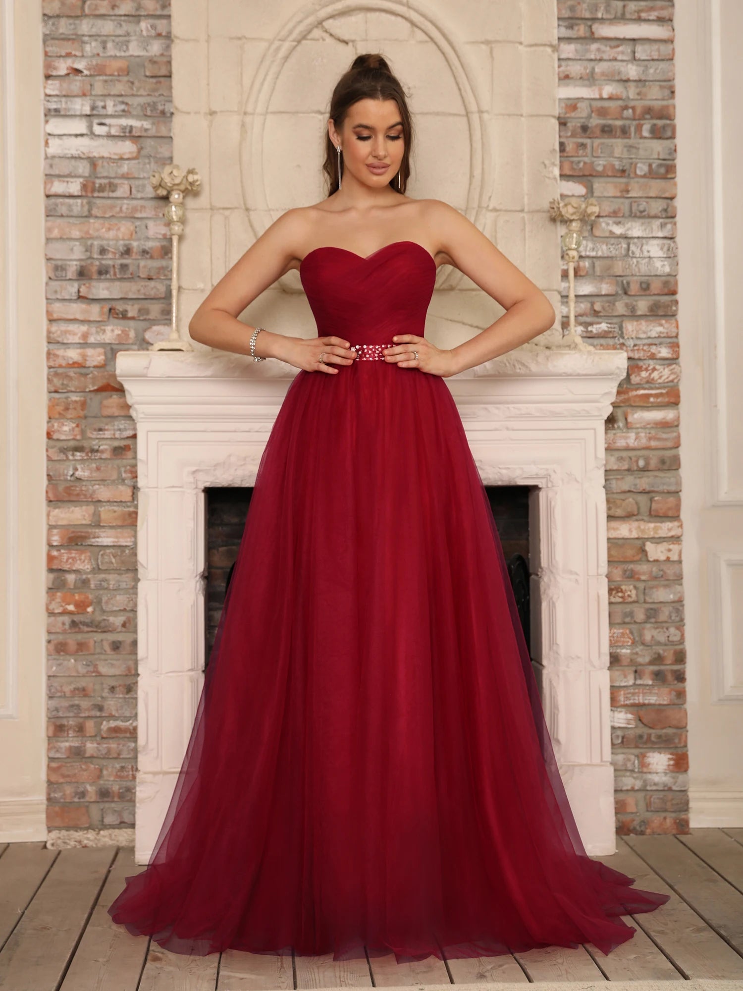 Strapless Chiffon Ball Gowns Evening Dress