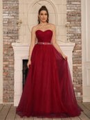 Burgundy Strapless Chiffon Ball Gowns Evening Dress 2