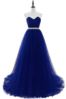 Royal Blue Strapless Chiffon Ball Gowns Evening Dress 2