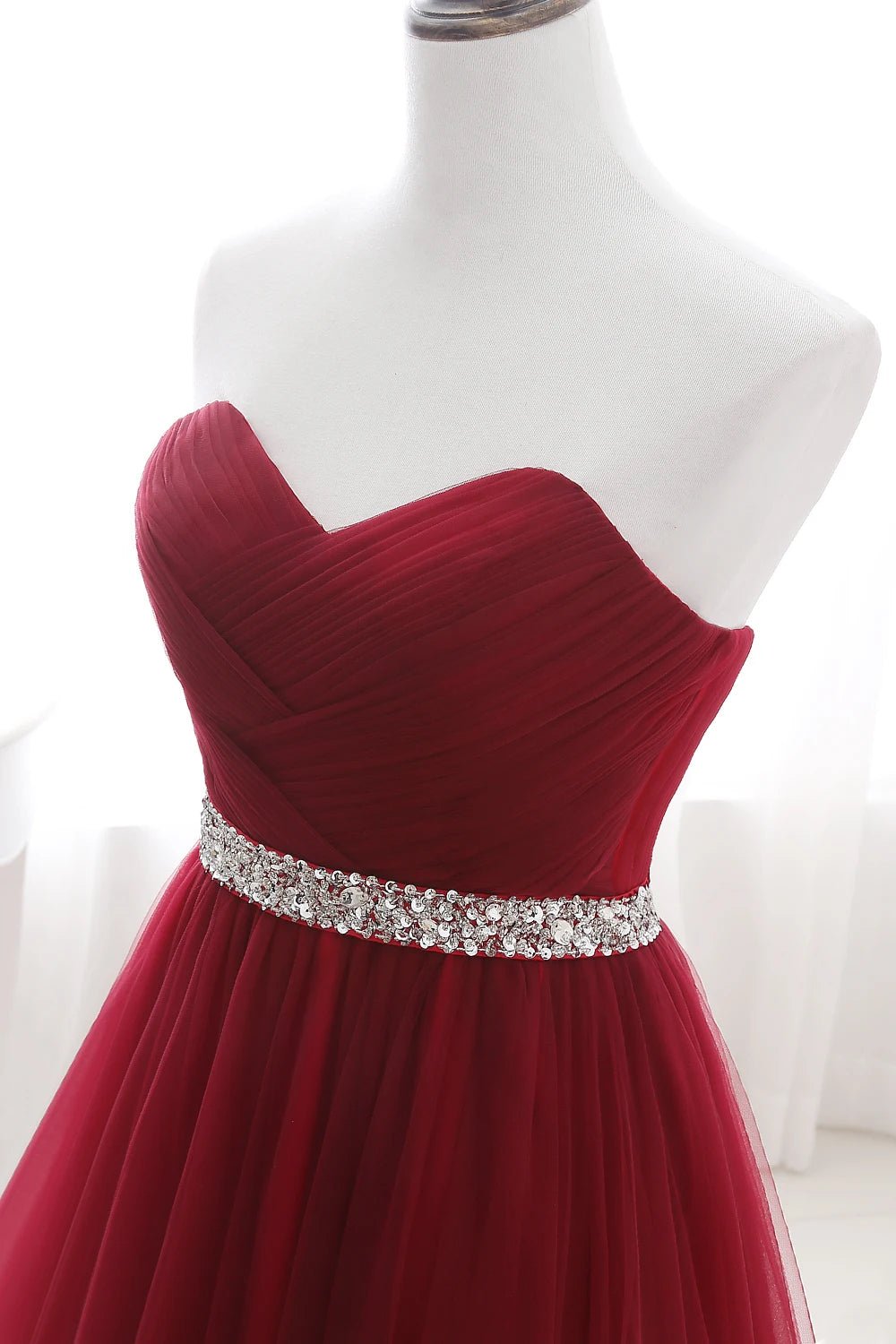 Burgundy Strapless Chiffon Ball Gowns Evening Dress 2