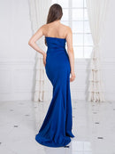 Blue Strapless Elegant High Slit Mermaid Bridesmaid Dress 6