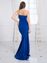 Blue Strapless Elegant High Slit Mermaid Bridesmaid Dress 6