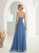 Dusty Blue Strapless Sleeveless Chiffon Evening Party Dress M