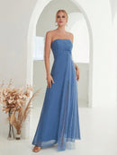 Dusty Blue Strapless Sleeveless Chiffon Evening Party Dress M