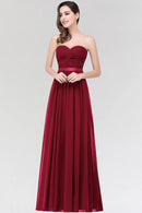 Burgundy Strapless Sweetheart A - line Bridesmaid Dresses 2