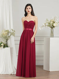 Burgundy Strapless Sweetheart A - line Bridesmaid Dresses 2