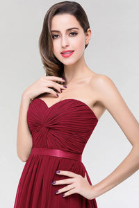 Burgundy Strapless Sweetheart A - line Bridesmaid Dresses 2