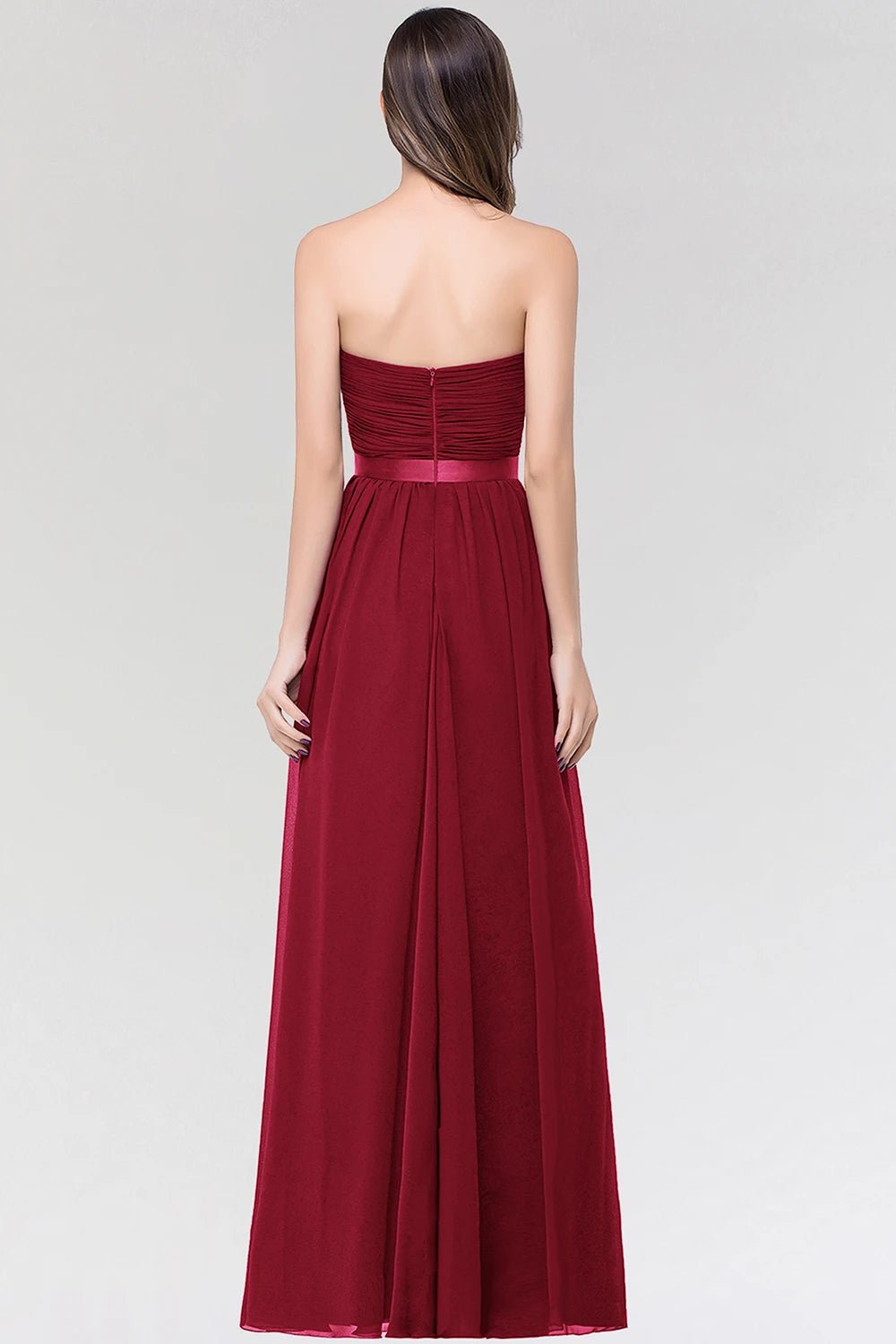 Burgundy Strapless Sweetheart A - line Bridesmaid Dresses 2