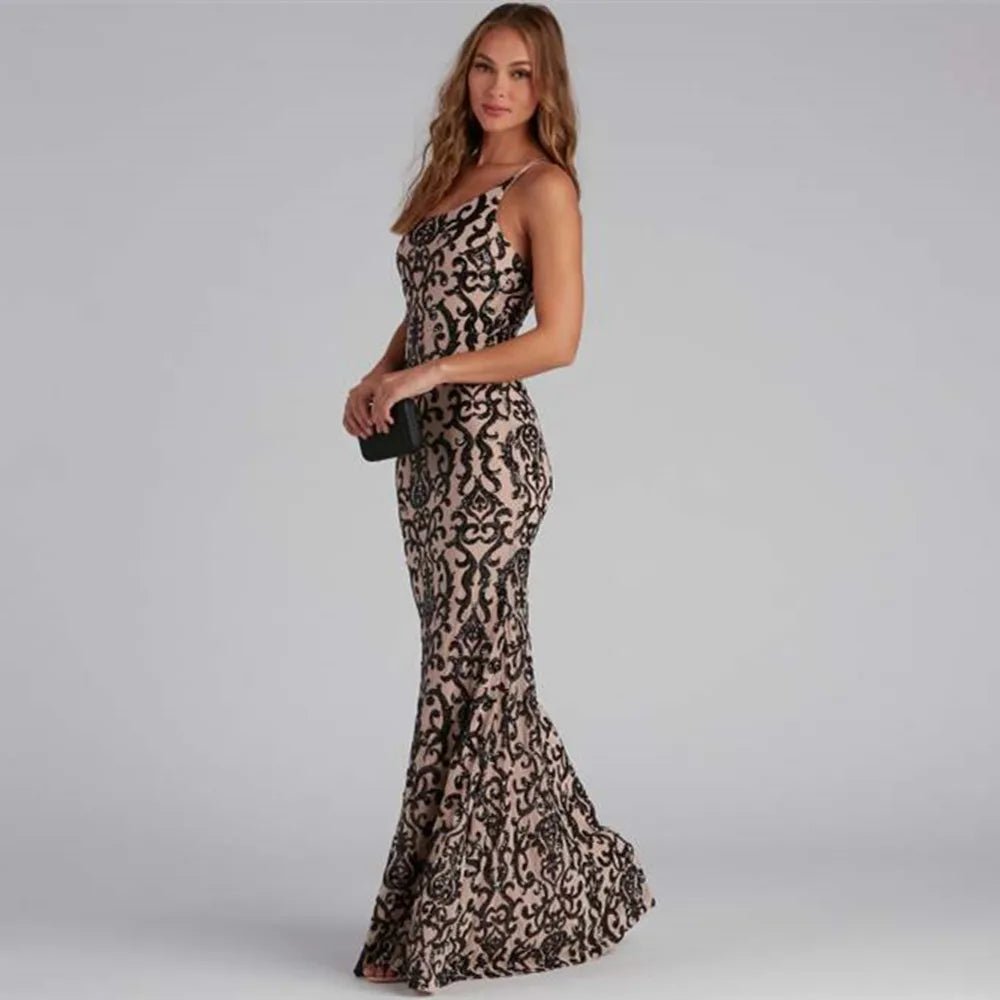 Stretched Sequin Backless Spaghetti Straps Mermaid Dress