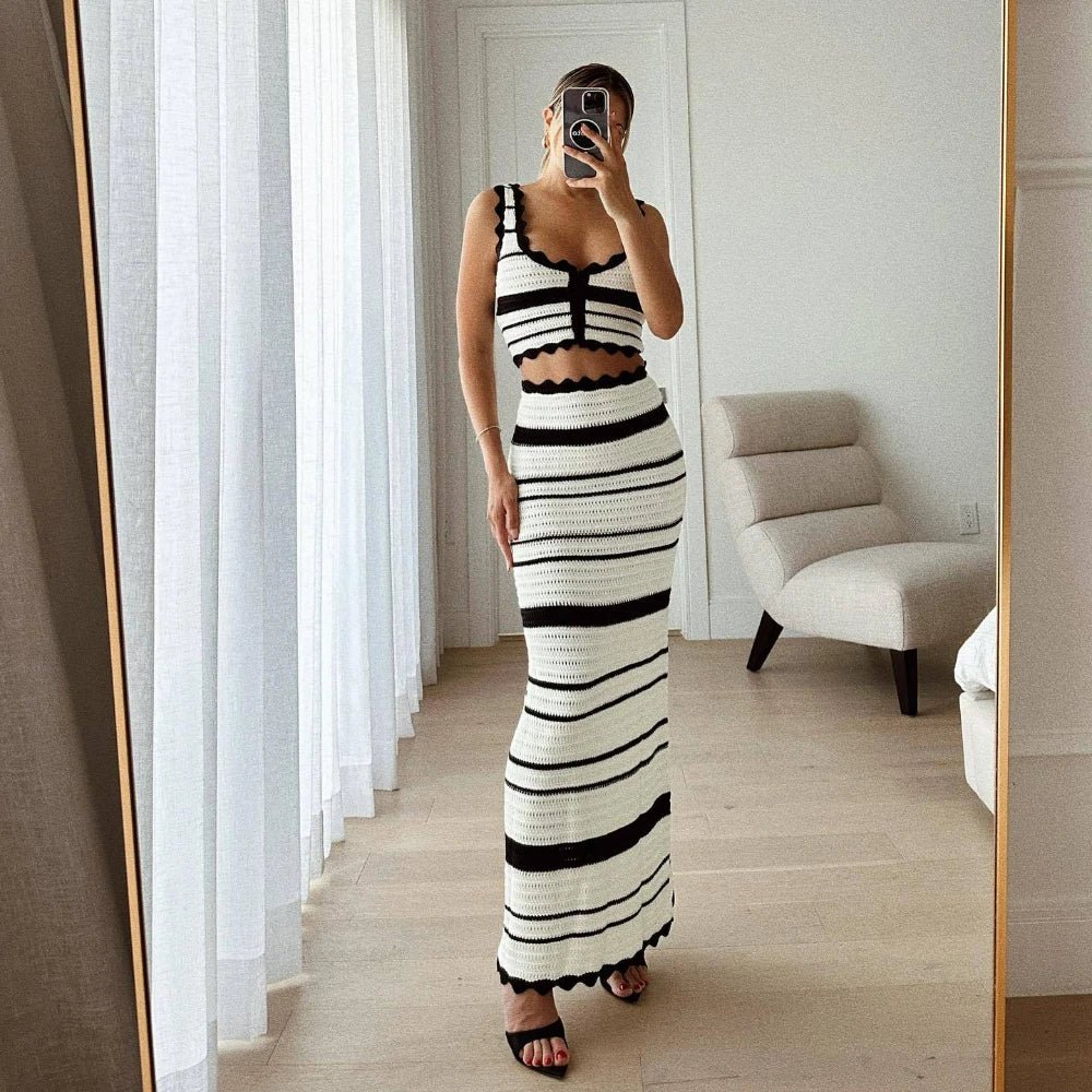 Striped Bohemian Knitted Beach Two-Piece Dress