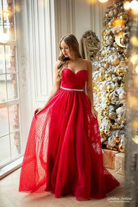 Red Sweetheart A - line Elegant Chiffon Bridal Party Dress 2