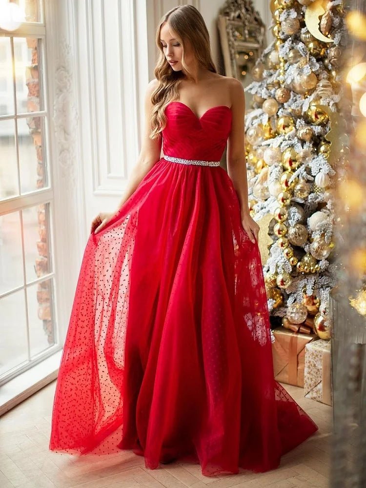 Red Sweetheart A - line Elegant Chiffon Bridal Party Dress 2