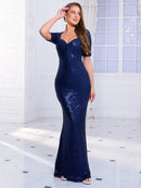 Navy blue sequin sweetheart mermaid formal evening dress