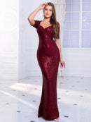 Burgundy sequin sweetheart mermaid formal evening dress