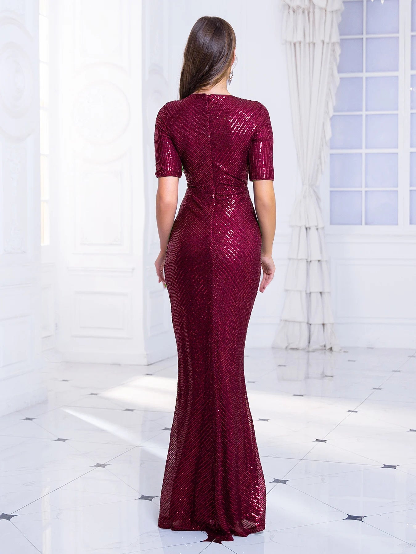 Sweetheart Half Sleeve Mermaid Formal Evening Dress