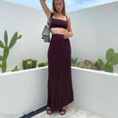 Coffee Two - Piece Knitted Set Elegant Crop Top and Maxi Skirt XL