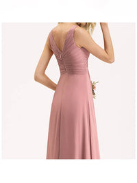 Dusty Pink V - Neck Dusty Pink Chiffon Bridesmaid Dress S