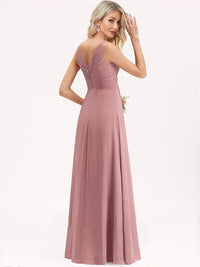 Dusty Pink V - Neck Dusty Pink Chiffon Bridesmaid Dress S